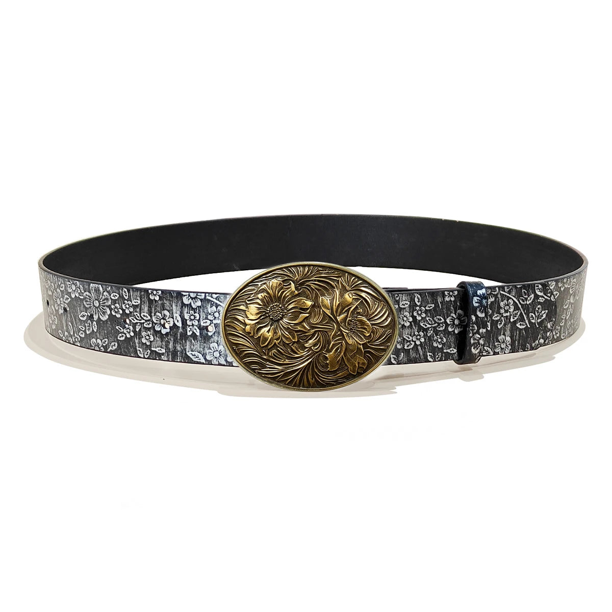 Men & Women's  Western Cowboy PU Leather Belts Vintage Belt Floral Engraved Buckle Silver Flora Plus Size Wide Belt for Jeans
