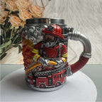 3D Firefighter Resin Mug Creative Fireman Coffee Cup with Hose Handle Fire Truck Relief Collectible Gift