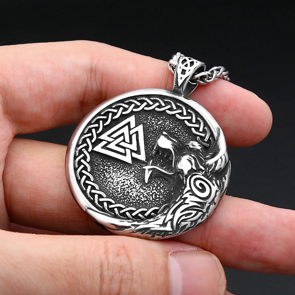 PENDRA Valkwolf Viking Valknut Wolf Pendant Necklace