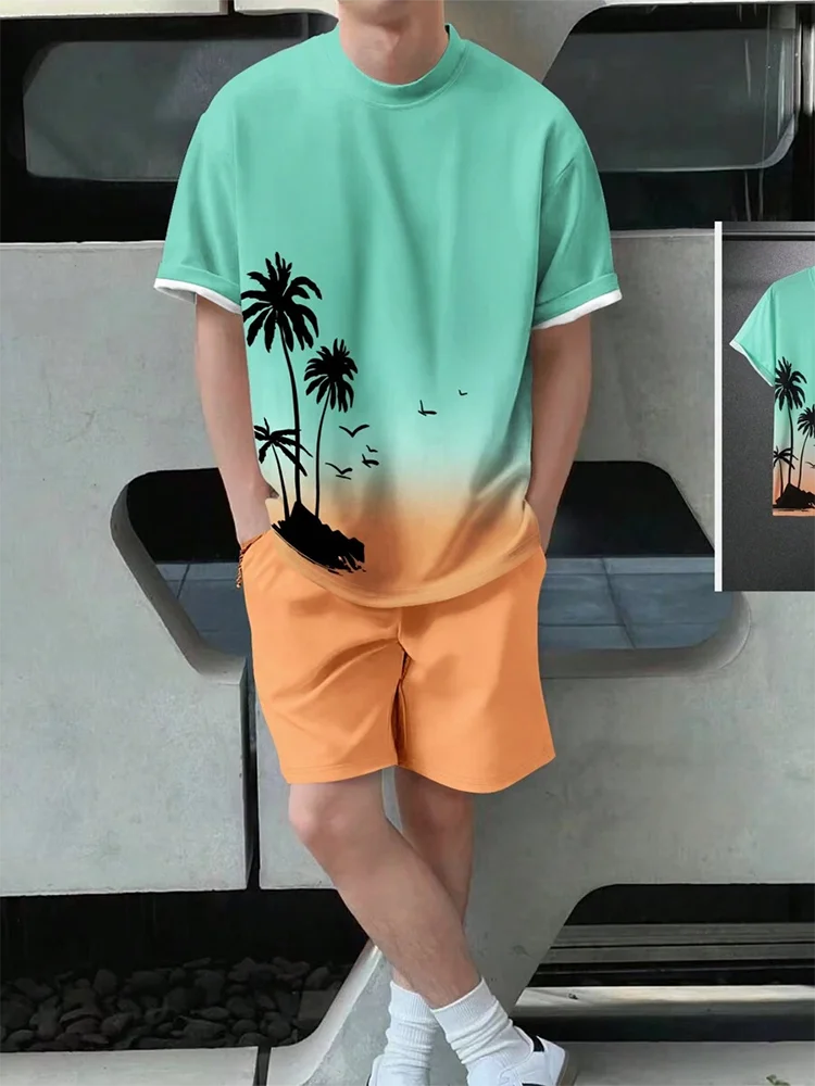 Vibrant Summer Men's 2 Piece Set Hawaiian Chic Casual Men's T-shirt Outdoor Beach Men's Shorts 3D Printed O-neck Short Sleeves