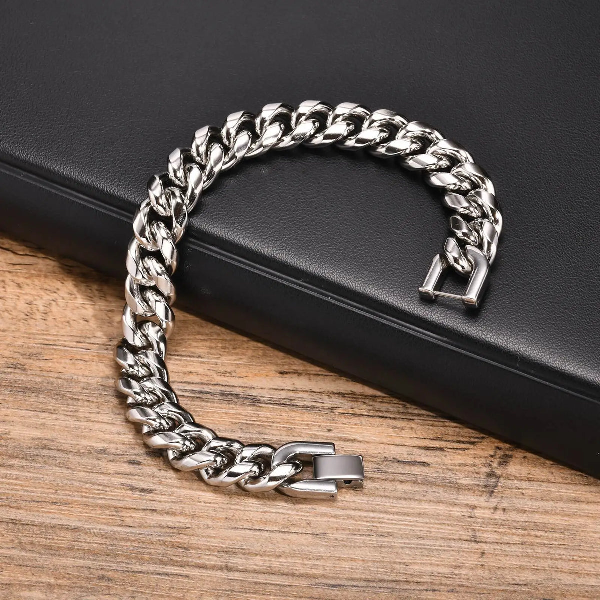 6-12MM Cuban Chain Mens Bracelet,Waterproof Stainless Steel Curb Link Chain Wristband,Punk Jewelry Gifts