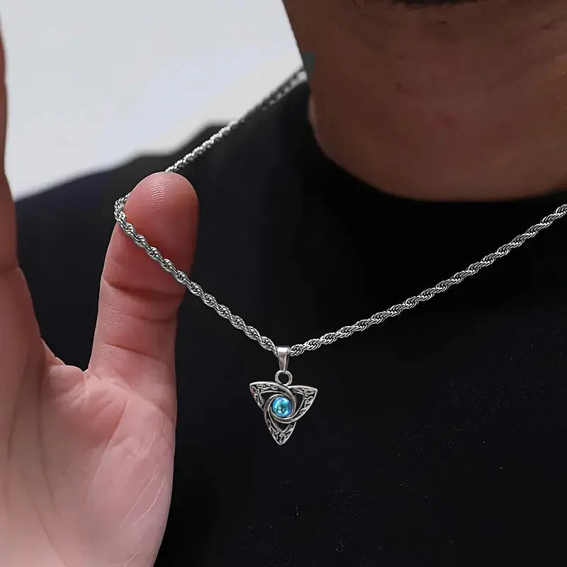 Moonstone Necklace for Men Boys,Waterproof Stainless Steel Celtic Knot Pendant Necklace,Punk Vintage Jewerly Gifts