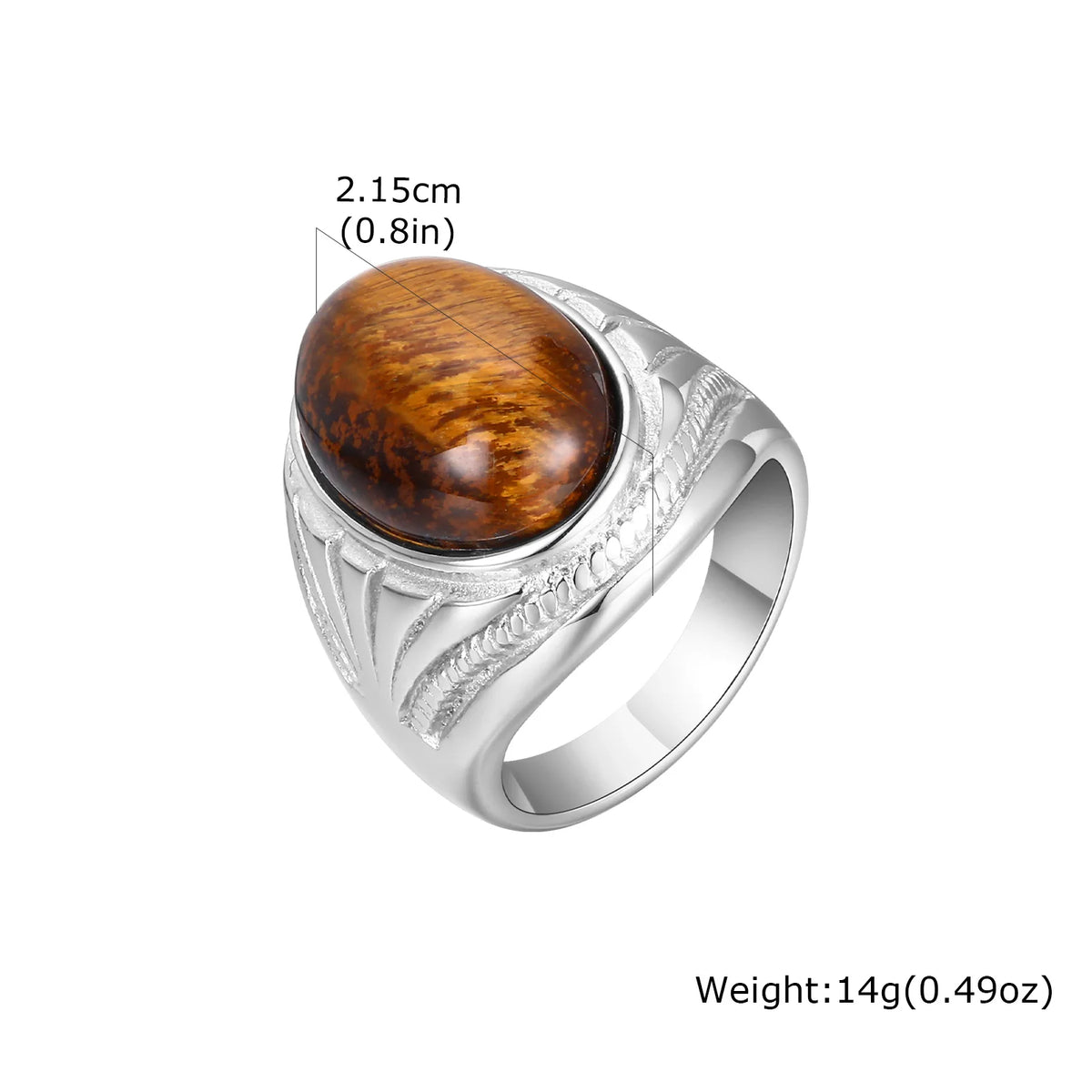 Punk Tiger Eye Stone Signet Ring for Men,Vintage Stainless Steel Natural Stone Round Sqare Ring,Stylish Causal Male Jewelry