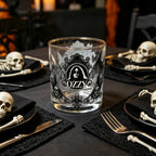 Gothic Skull Bat Whiskey Glass, Ozzy Inspired Gold Rim Cocktail Glass