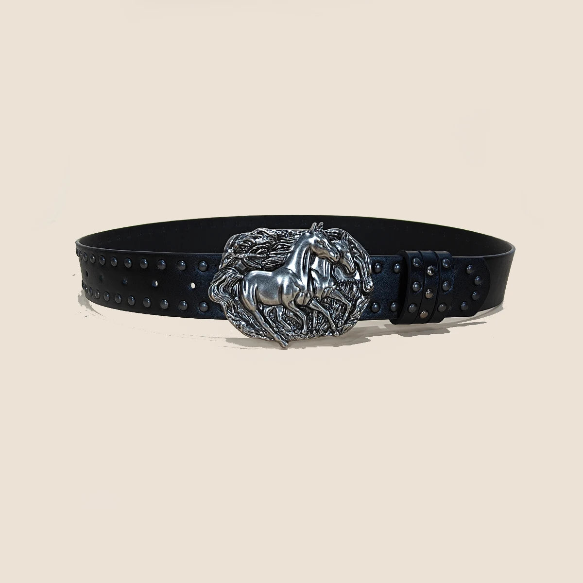 Neutral horse head buckle Black Rivent PU Leather belt For men and women Plus Size Punk Accessories fashion Jeans Waistband