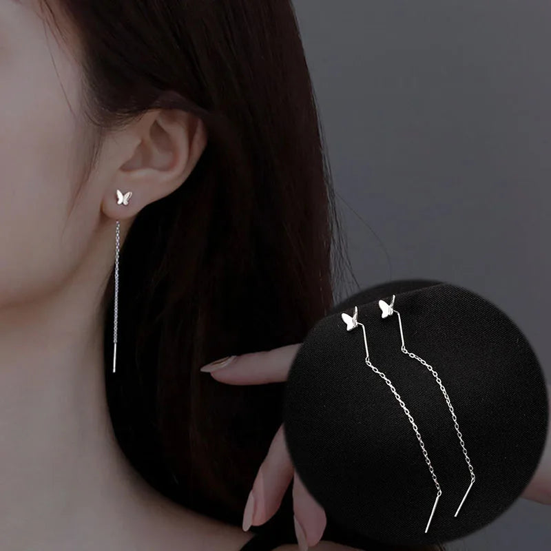 VENTFILLE Silver Drop Earrings for Women Long Tassel Box Chain Earrings Sweet Jewelry Dropshipping