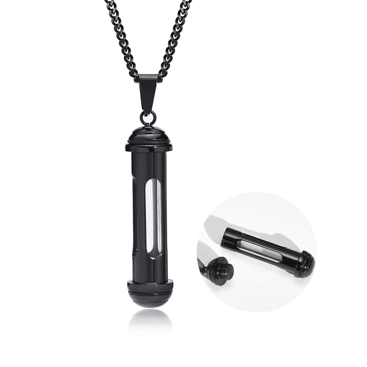 Men Stylish Stainless Steel Cylinder Pendant Necklace,Timeless Memorial Time Capsule Keepsake Gifts Jewelry