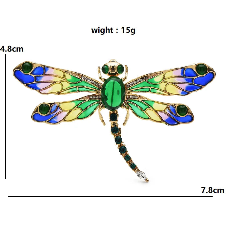 PENDRA Fluttergem 3-Color Enamel Dragonfly Brooch
