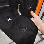 Luxury 2023 Men's High Street Korean Black Jeans with Zipper Distressed Hole Designer Youth Trend Slim-Fit Black Cotton Trousers
