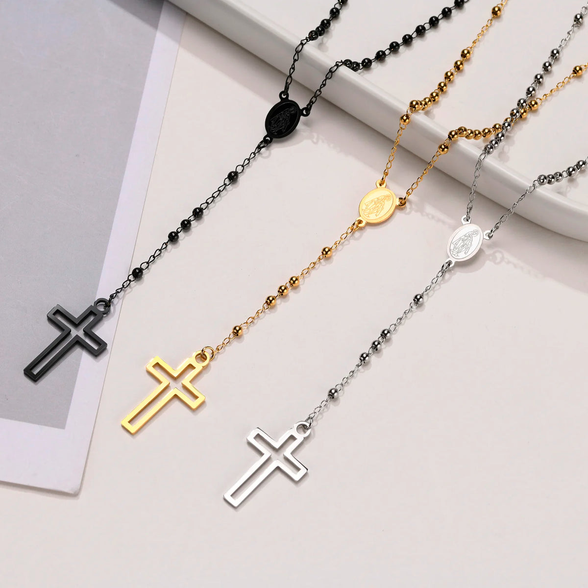 PENDRA Cross Mary Rosary Necklace