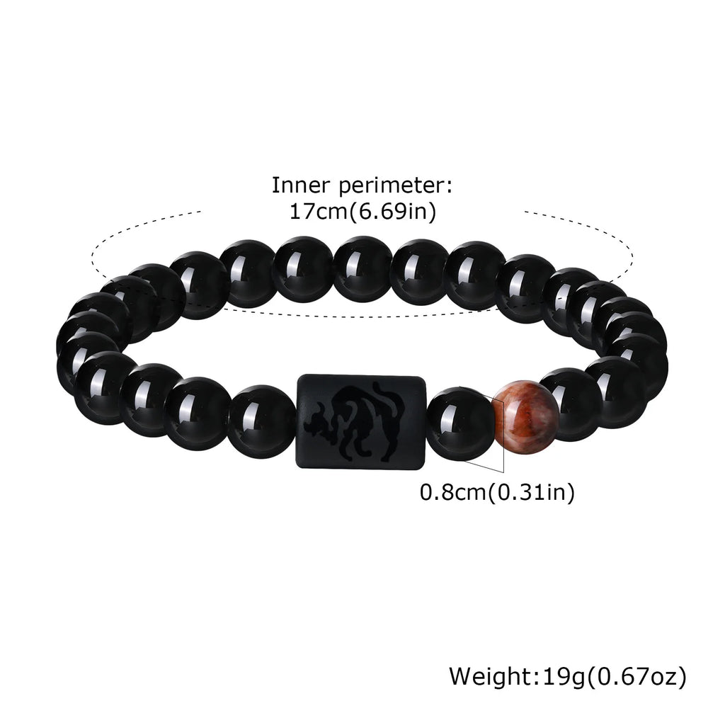 Men's Zodiac Bracelet,Red Agate Black Beaded Bracelets,Casual Birthday Gifts to BBF Son