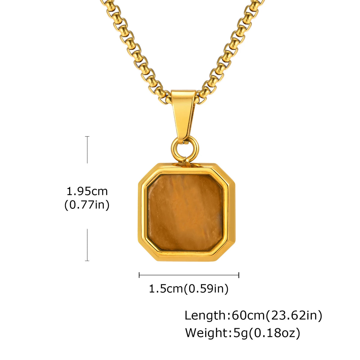 Brown Tiger Eye Stone Necklace for Men,Natural Stone Square Stainless Steel Necklace,Christmas  Anniversary Jewelry Gift