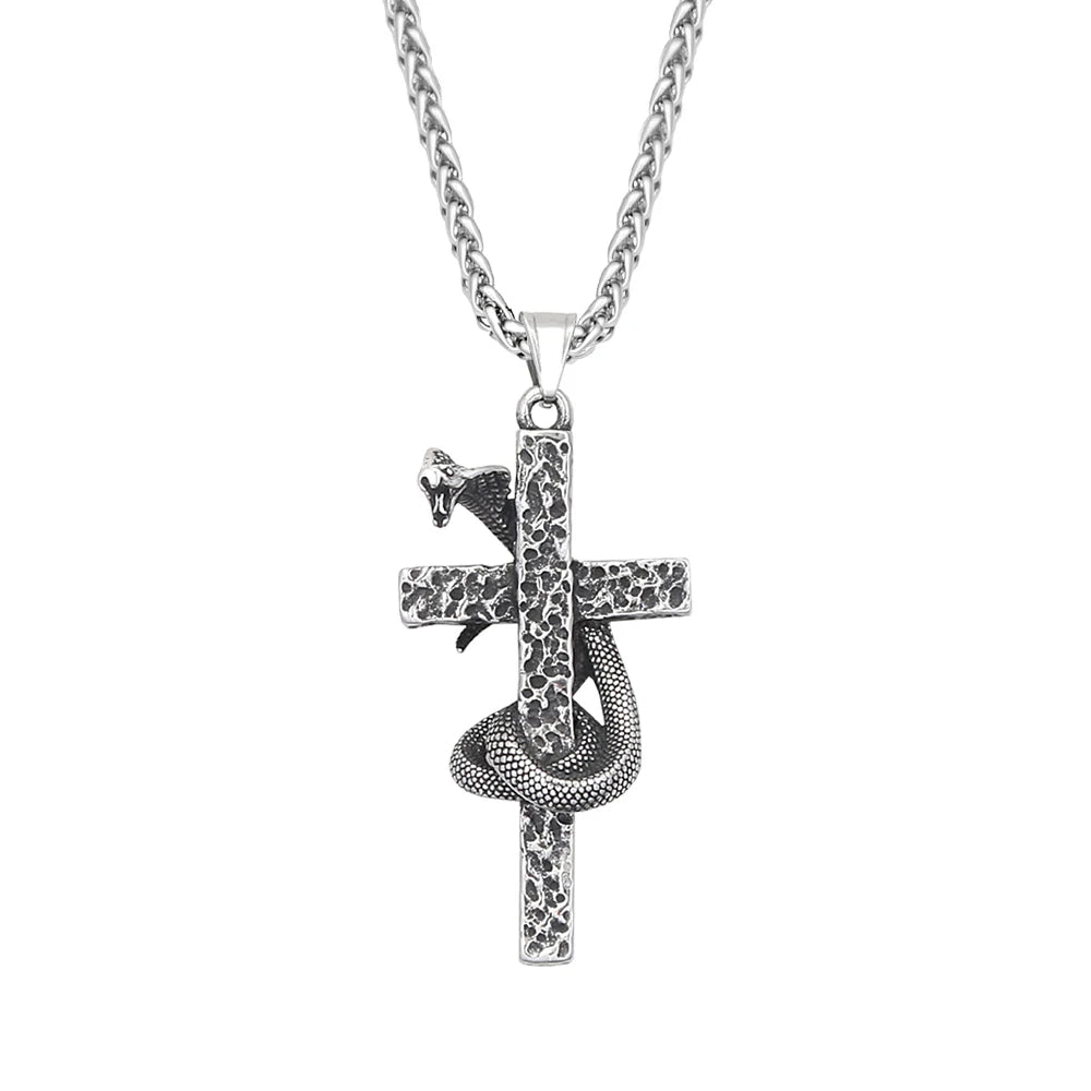 PENDRA Serpentcross Stainless Steel Snake Cross Pendant