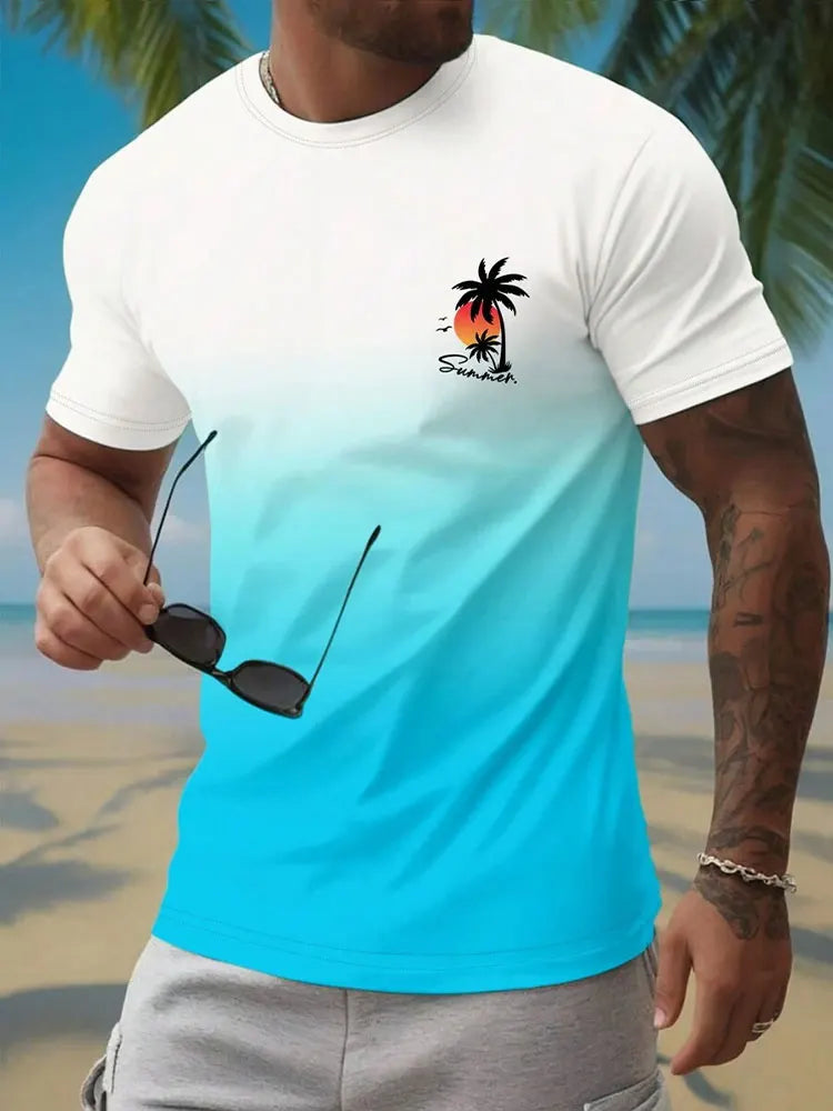 Summer Casual Everyday Men's Short Sleeve Top Hawaiian Men's Fashion T-shirt Outdoor Beach Men's Crew Neck T-shirt 3D Print