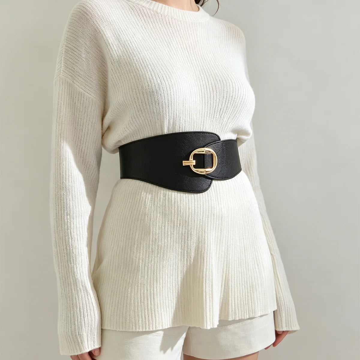 New Corset Punk Black Wide Belt Pu Leather Slimming Body Belts for Women Elastic High Waist Belt Female Dress Black Cummerbunds