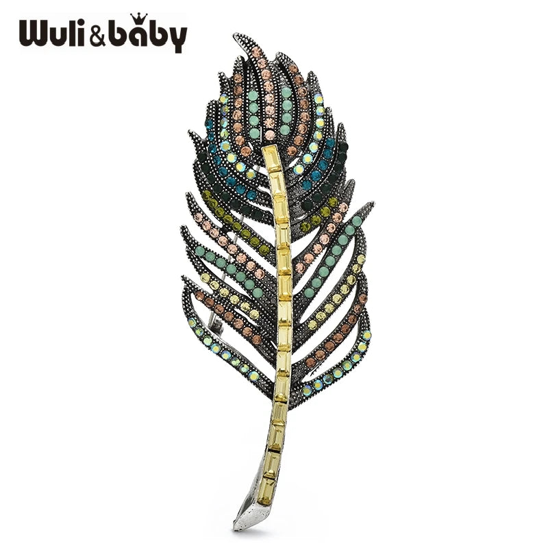 PENDRA Feathera Rhinestone Feather Brooch