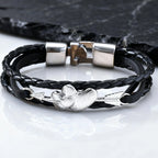 Arrow Piercing Heart Leather Bracelet for Men,Trendy Black PU Woven 3 Layers Bracelet,Gift for Husband Boyfriend