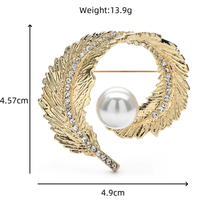 PENDRA Featherella Round Feather Pearl Brooch