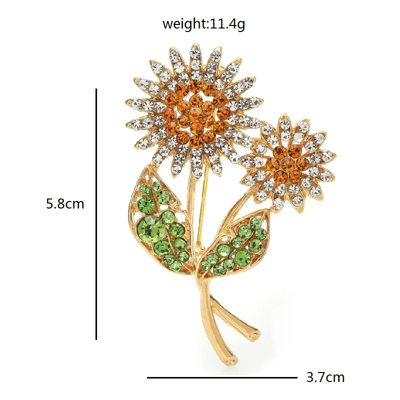 PENDRA Solara Rhinestone Sunflower Brooch