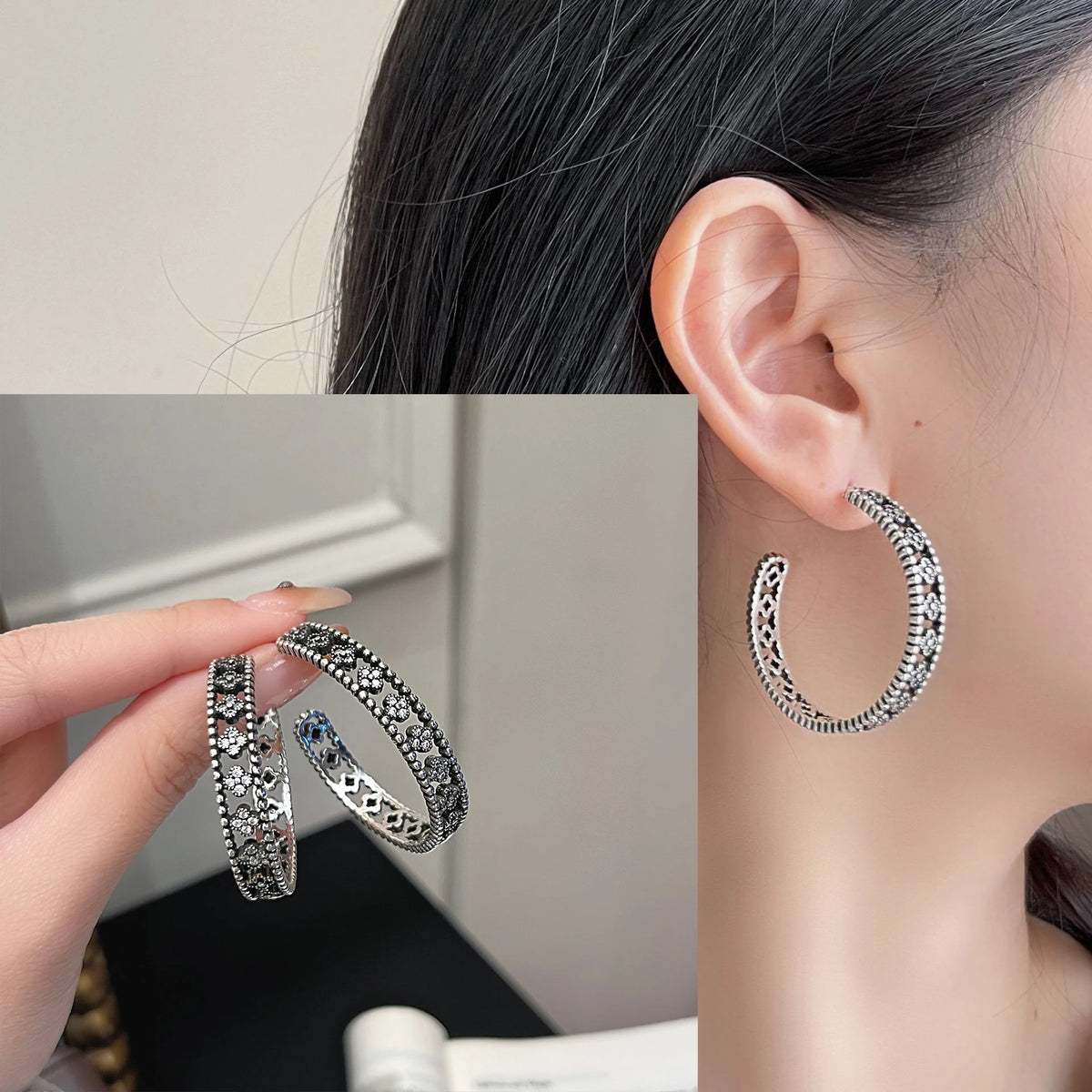VENTFILLE Vintage Punk 925 Stamp Earrings for Women Girl Creative Twist Winding Geometric Handmade Party Silver Color Jewelry