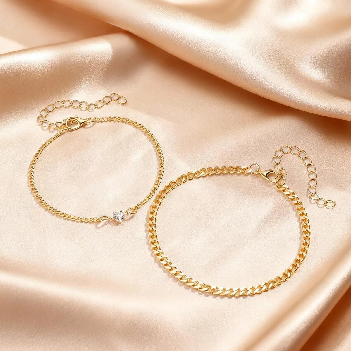 Gold Color Chain Bracelet for Couple Women Men,Stainless Steel Heart Shape Zircon Adjustable Wristband,Valentine's Day Gift
