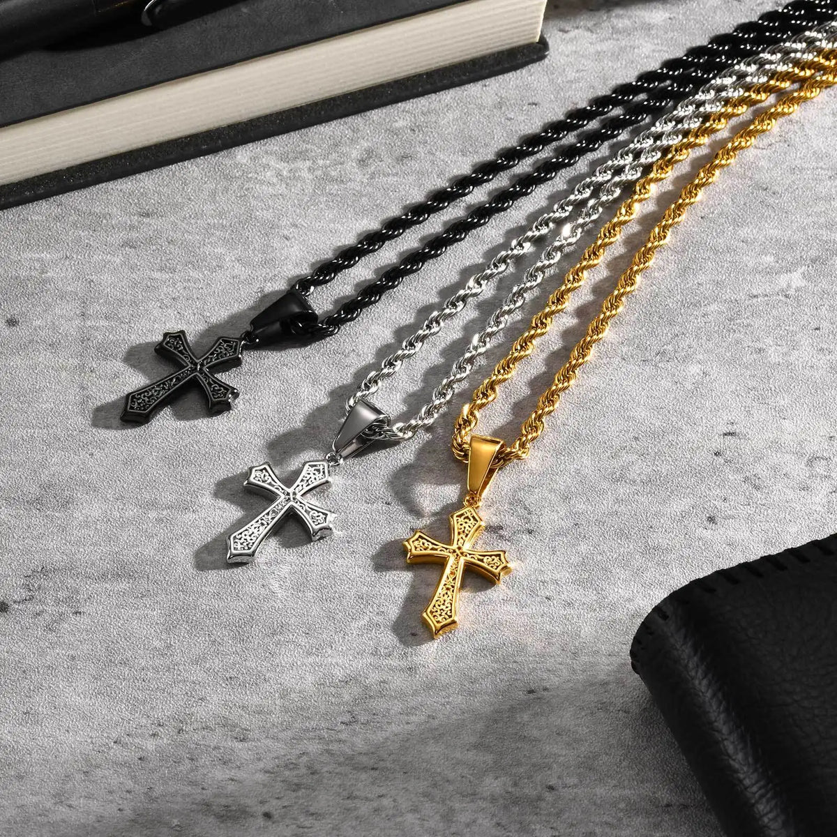 Hip-hop Cross Neckalce for Men Women,50/55/60cm Stainless Steel Cross Charm,Trendy Jewelry Gift for Him Her