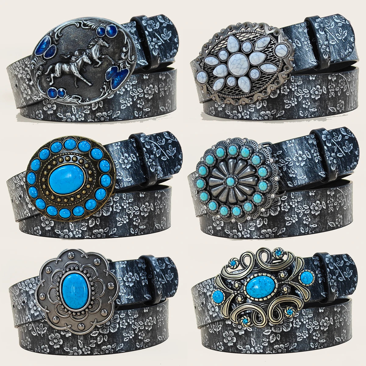New Flora Pattern Men and Women's PU Leather Belt Casual Plus Size Jeans Waistband Luxury Desiner Fashion turquoise Belt Punk