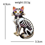 PENDRA Midnight Cat Skeleton Enamel Brooch