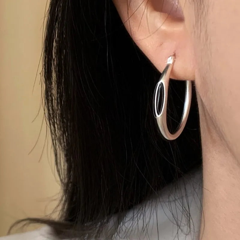 VENTFILLE 925 Sterling Silver Hoop Earring for Women Black Agate Hip Hop Versatile Big Bohemia Punk Jewelry Gift Dropshipping