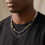 Hiphop Star Cross Chain Necklaces for Men Boys,Stainless Steel Punk Double Layers Chain Collars,Unisex Jewelry
