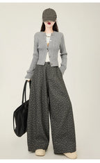 Lazy style floral print woolen suit pants women in winter new loose and versatile casual curved knife wide leg pants