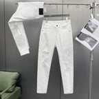 Ripped Jeans Men's Summer Thin Casual Elastic Versatile White Jeans Men's Korean Trendy Pants denim men clothing cargo pants