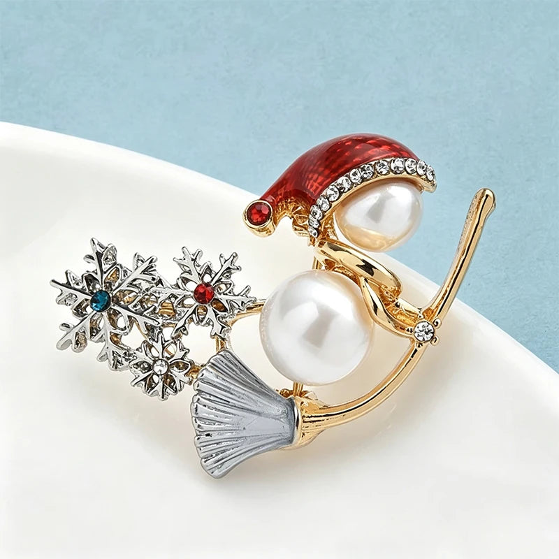 Wuli&baby Witch On a Sweep Brooches Simulated-pearl Chritmas Snowman Rhinestone Snowflake 2021 Women Brooches Gift Pins