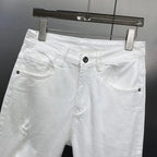 Ripped Jeans Men's Summer Thin Casual Elastic Versatile White Jeans Men's Korean Trendy Pants denim men clothing cargo pants