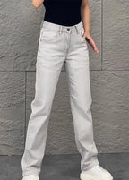 PENDRA Original White Gray Draped Slim-Fit Straight-leg Slimming Jeans