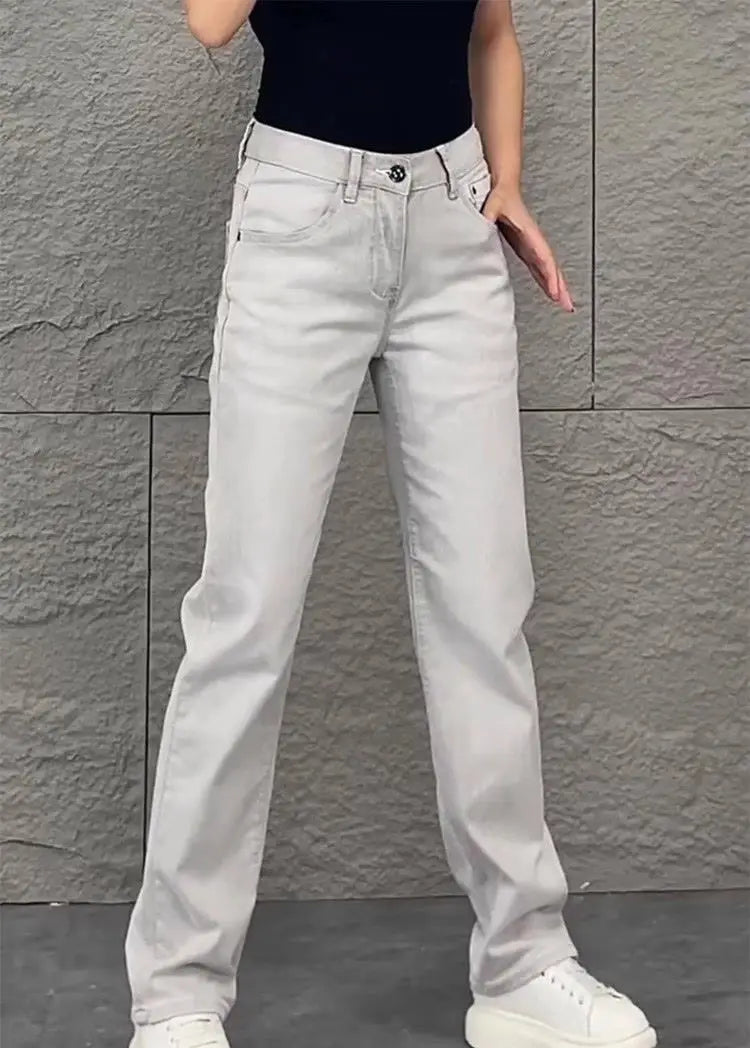 PENDRA Original White Gray Draped Slim-Fit Straight-leg Slimming Jeans