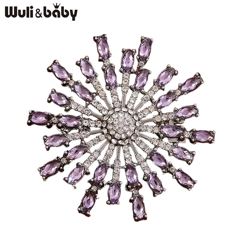PENDRA Solara Rhinestone Round Sun Brooch