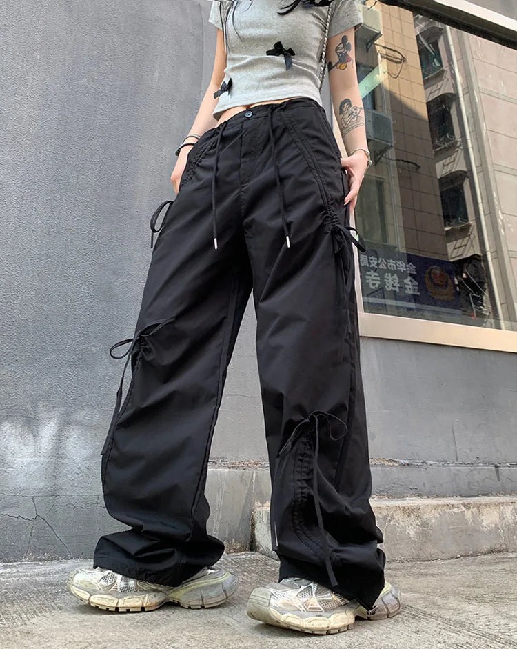 PENDRA Bowtie Wide Leg Drawstring Cargo Pants
