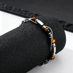 Hip Hop Natural Stone Beaded Bracelet for Men,Stainless Steel Adjustable Chain Wristband,New Stacked Jewelry Gift