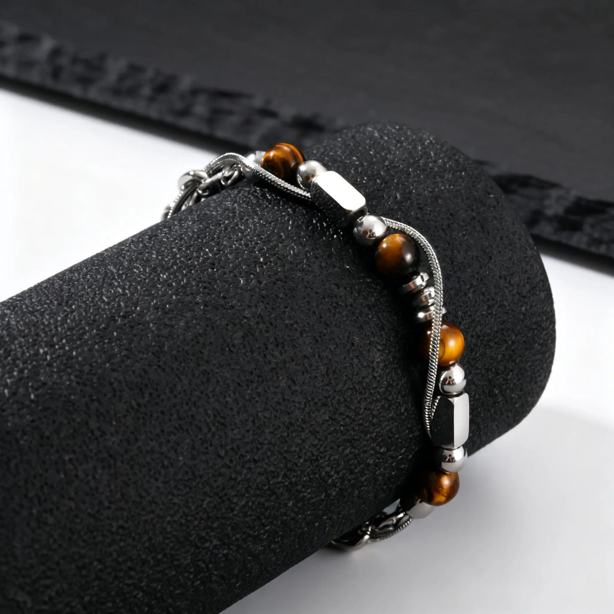 Hip Hop Natural Stone Beaded Bracelet for Men,Stainless Steel Adjustable Chain Wristband,New Stacked Jewelry Gift