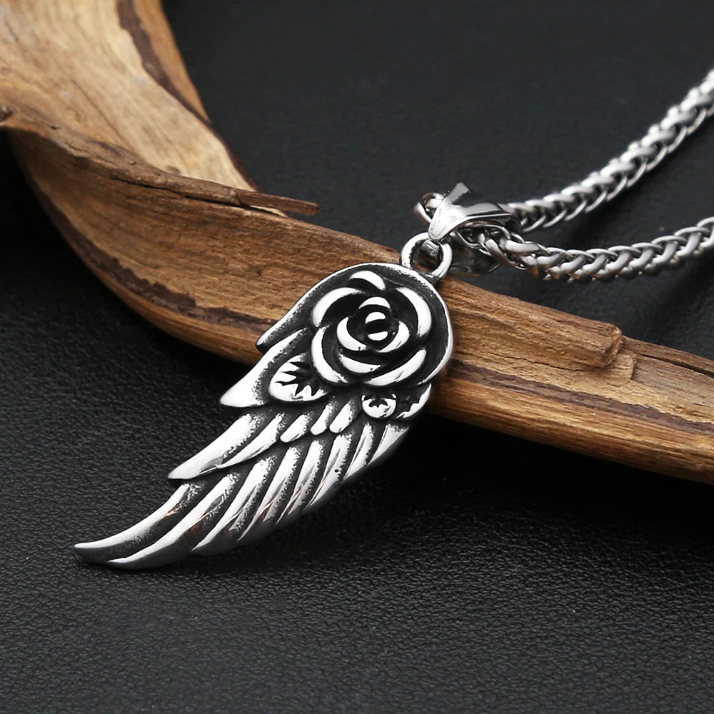 PENDRA Roseangel Gothic Rose Angel Wing Necklace