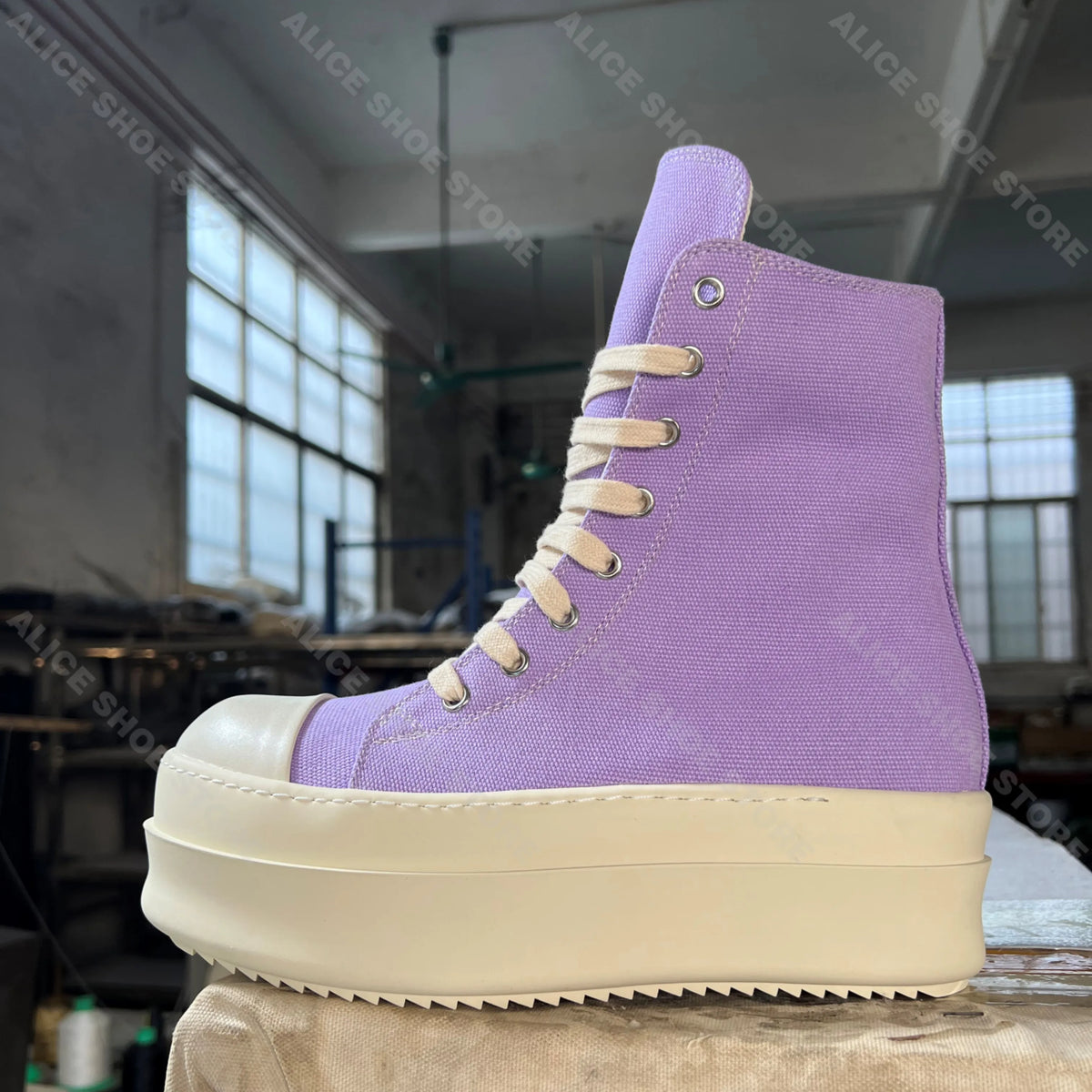 Luxury Flat Platform Women Shoe Canvas Royal Designer Lady Ankle Boot 6cm High Purple Zipper Dress Shoe Casual Flat Street Shoe