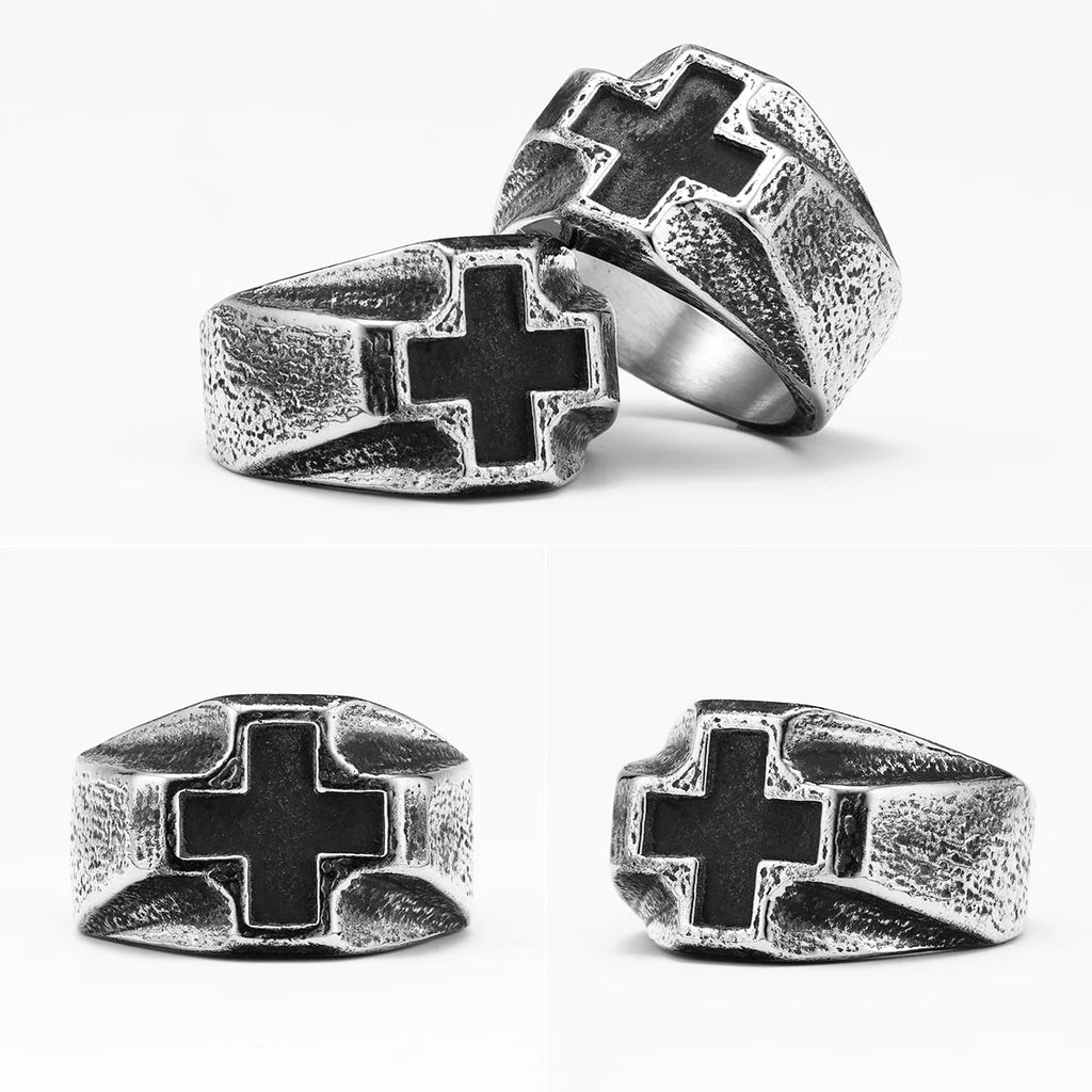 PENDRA Cross Rock Stuff Steel Ring