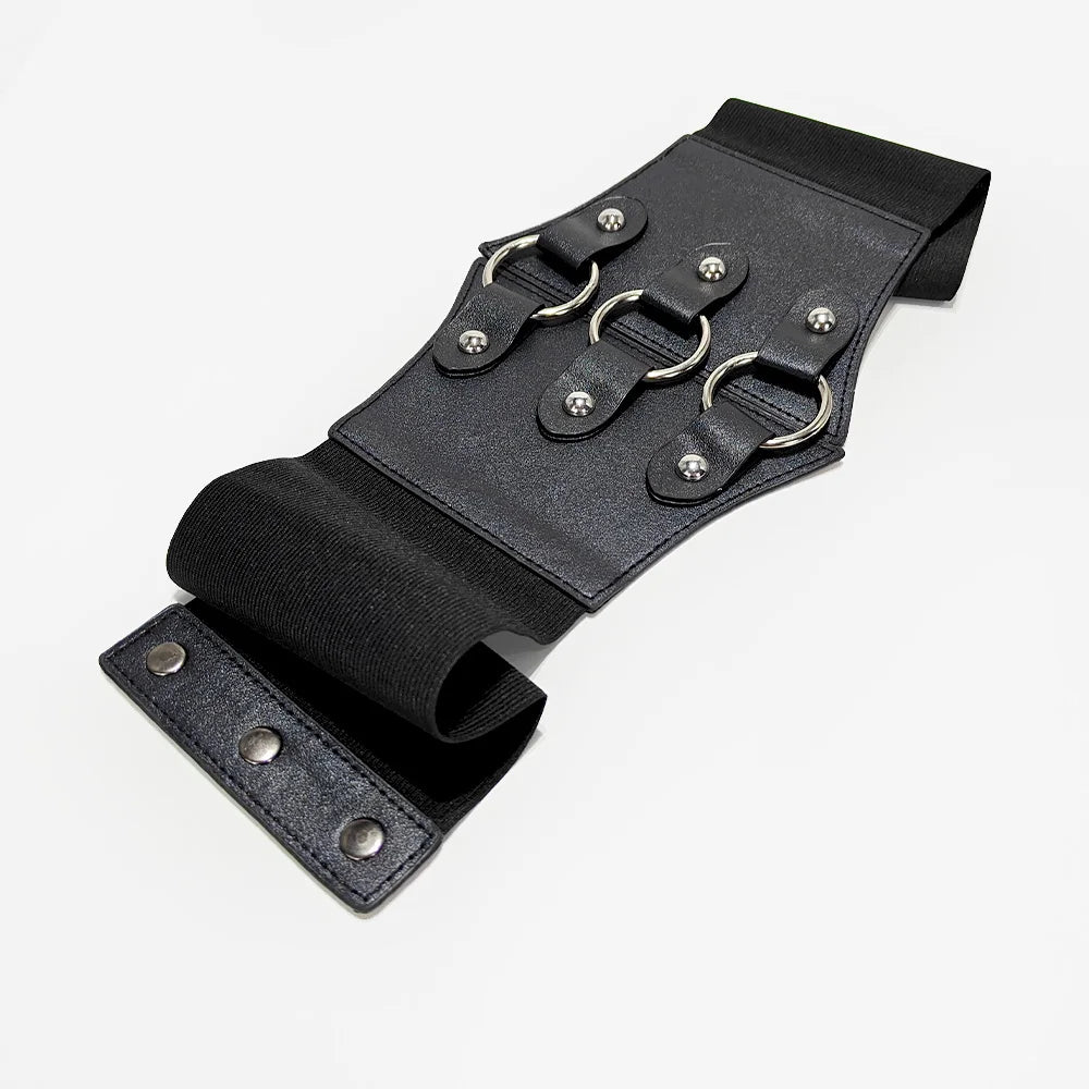 Gothic Triple Buckle with Black Rivet Corset Belts Female Studded Elastic Waspie Waistband Punk Coat Dress Belt For Women