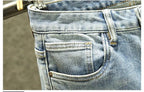 2025 Summer Ripped Jeans Men's Slim-fitting Small Feet Elastic Trousers Trendy Brand Fashion Scratched Patch Cargo Beggar Pants