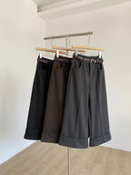 Retro design with rolled edge high waist casual pants 2025 autumn new slim fit and versatile wide leg pants for women