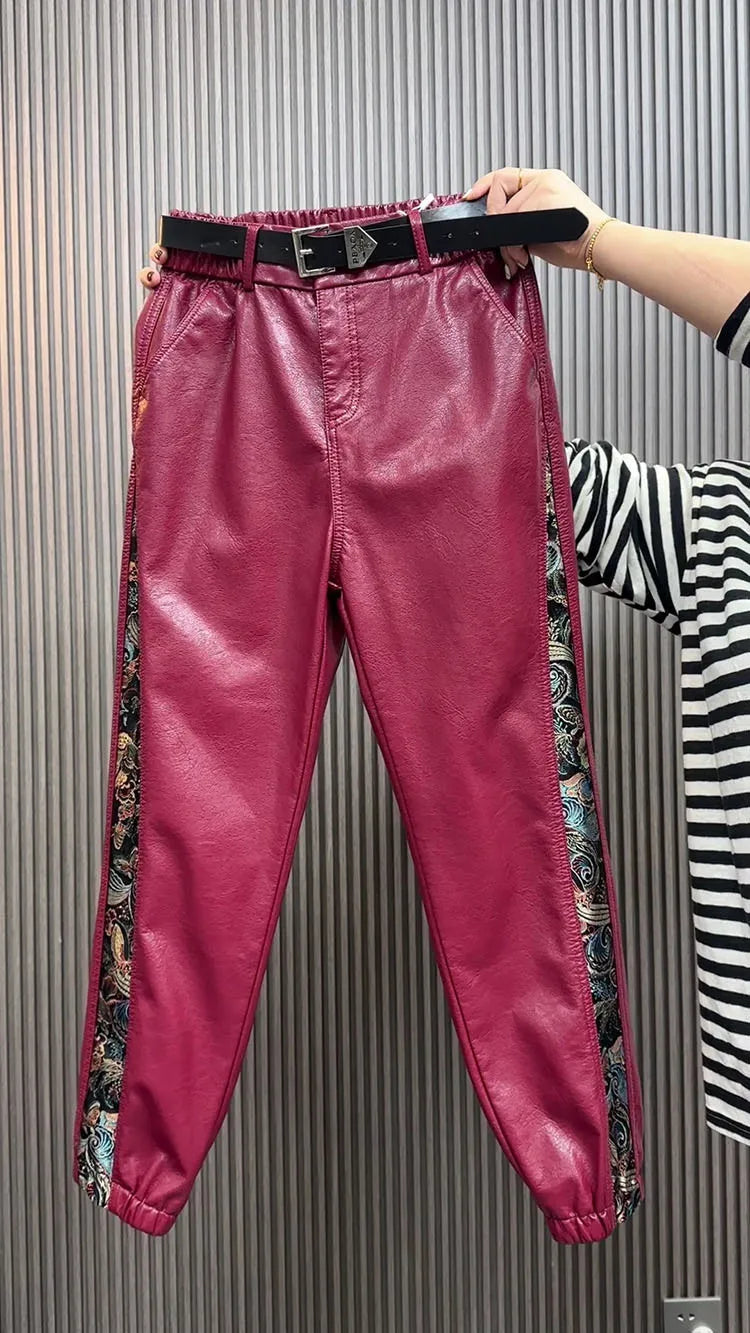 PENDRA Panelled High Waist Straight PU Leather Pants