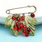 PENDRA Scarlet Vintage Red-Bead Leaf Flower Brooch