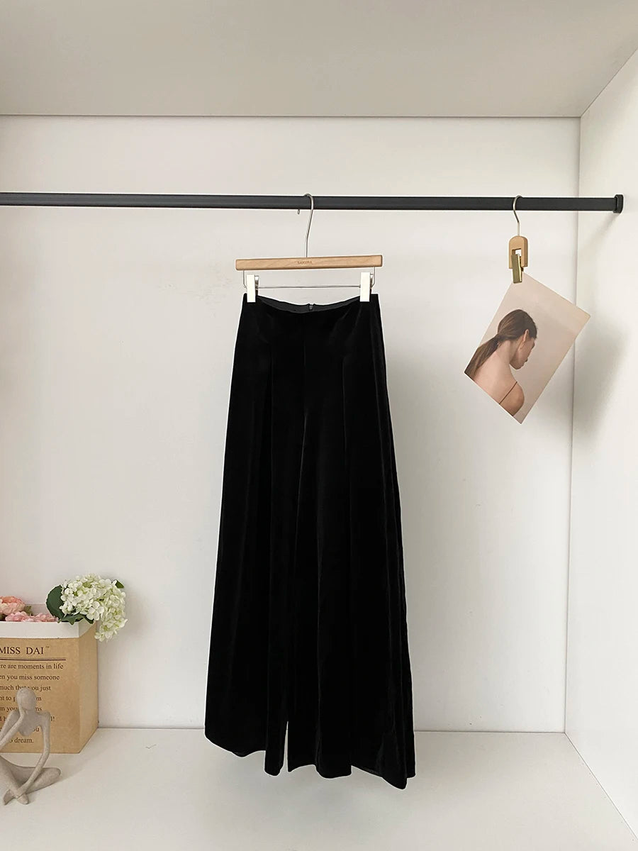 Autumn and winter new retro fashionable high-end velvet versatile casual pants loose fit wide leg pants for women
