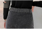 Rhinestone Shorts Women Wide Leg Shorts High Waist Sexy New Fashion Elastic Waist Diamond Casual Hot Pants Female belt